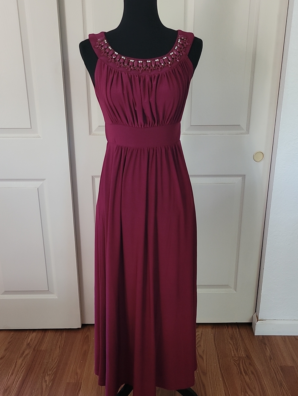 Haani Beaded Neckline Sleeveless Maxi Dress in  DEEP Wine SIZE SP